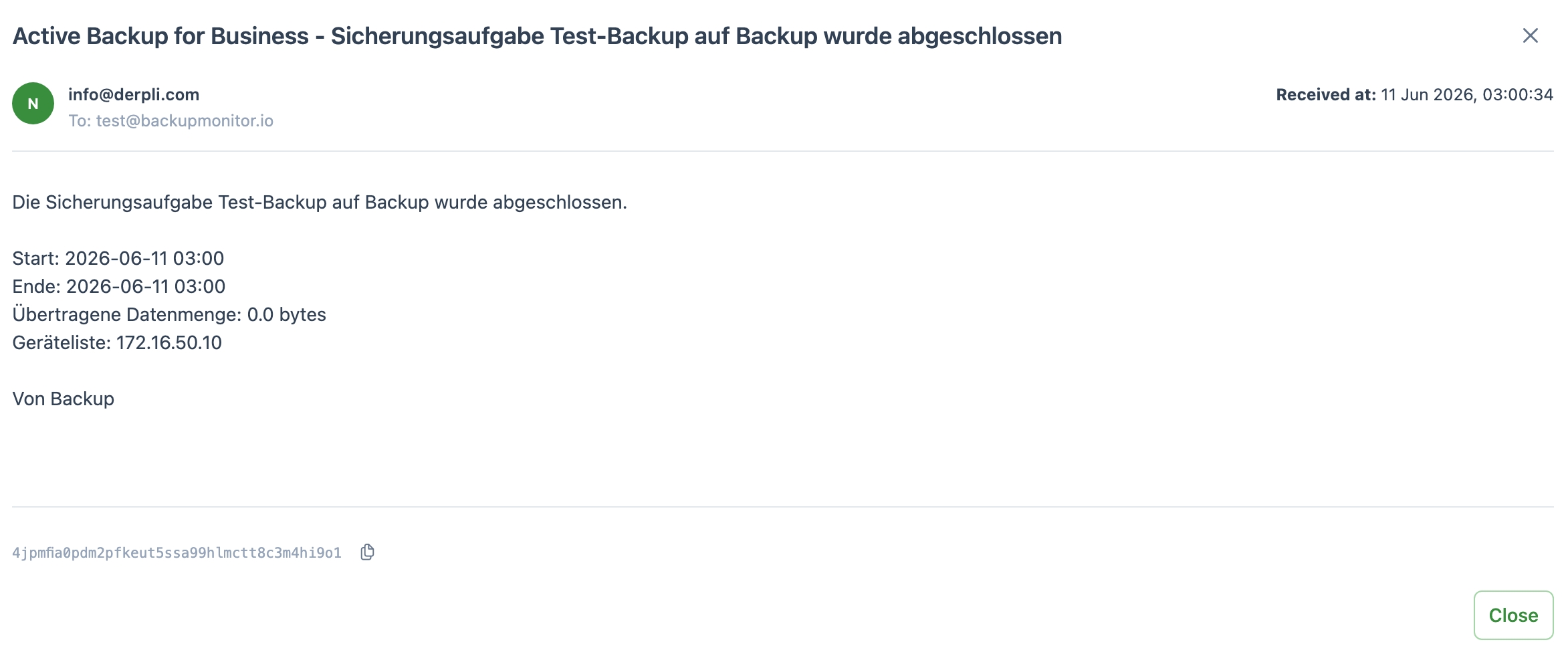 Screenshot: geparste Synology-Status-Mail in BackupMonitor
